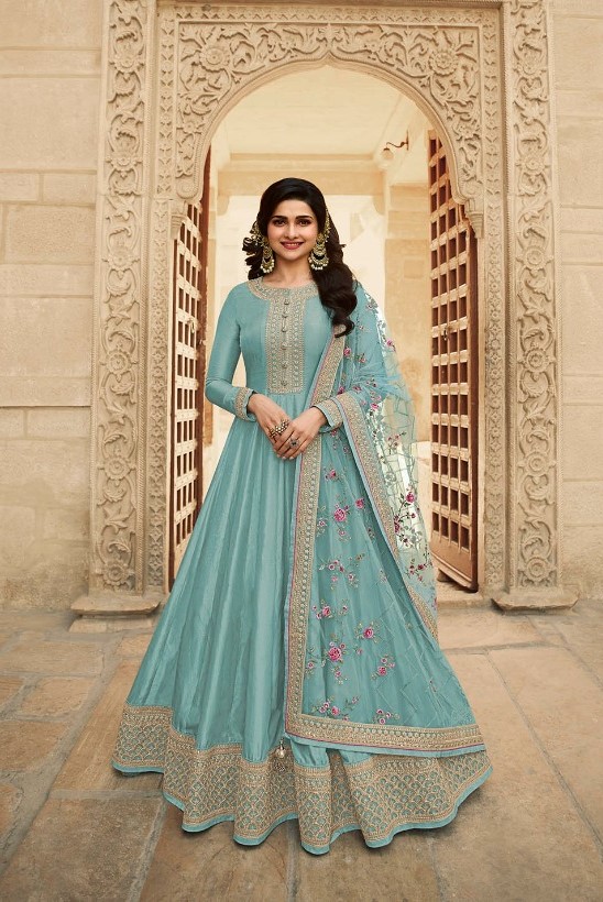 Premium Partywear Ethnic Designer Fully Stitched Anarkali Kurti Set - Blue